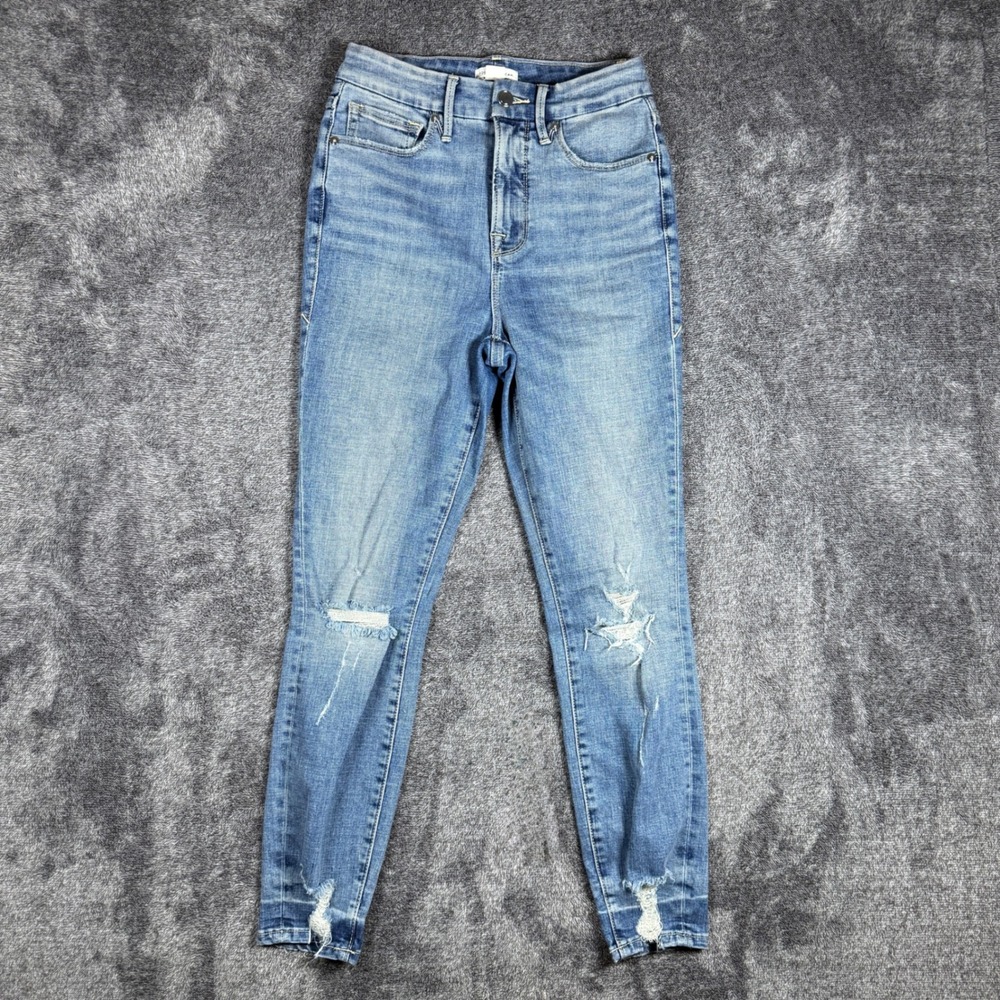 Good American Good Waist Distressed Skinny Jeans Blue 2/26 GWCCH075T